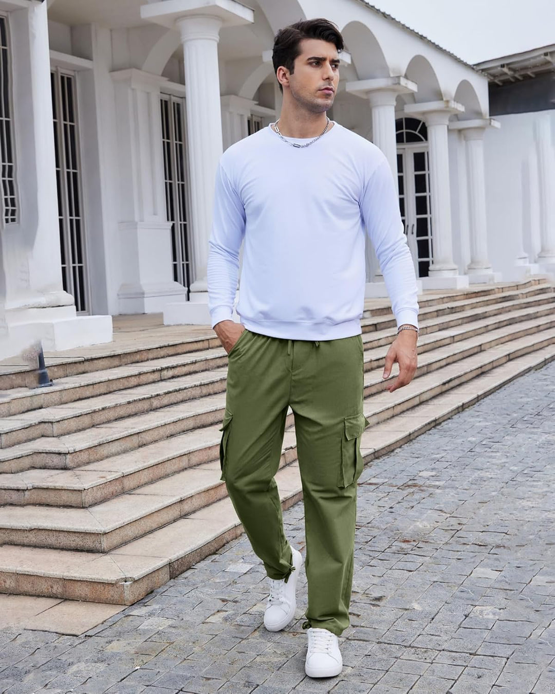 YAOHUOLE Herren Hose Lang Rangerhose Herren Hose Lang Regular Fit mit Taschen Elastischer Bund M 01