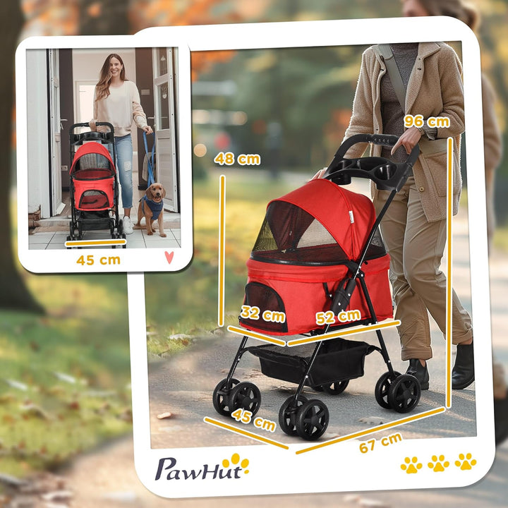 PawHut Hundewagen Hundebuggy klappbar für Hunde & Katzen bis 4 kg Katzenbuggy mit Netzfenster Aufbew