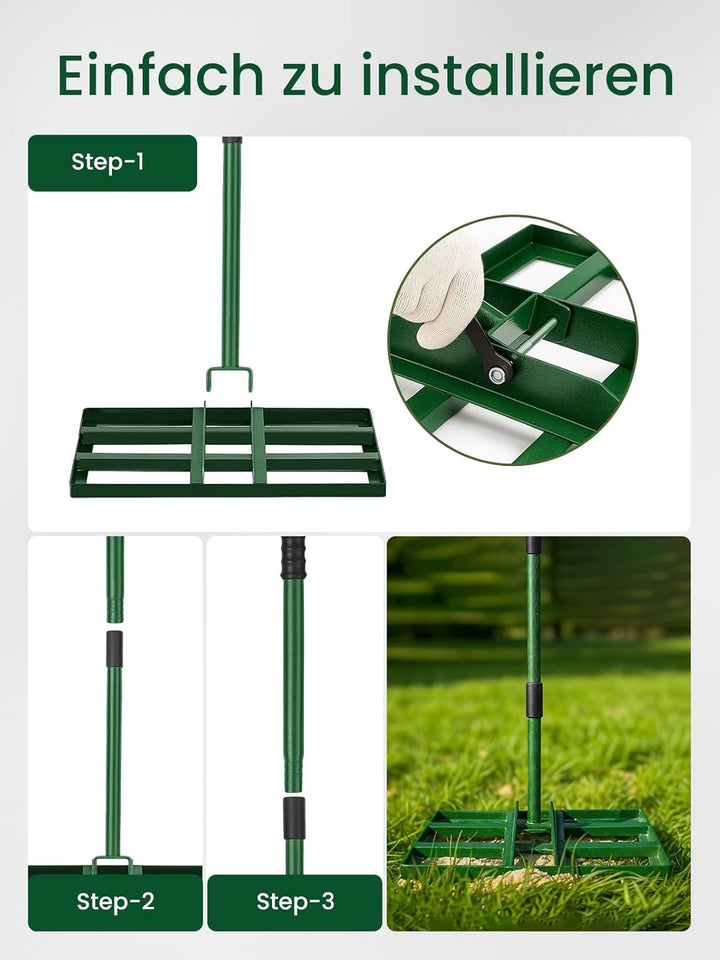 Lawn Levelling Rake 75 x 25 x 190cm, Rasenrechen Garden Grass Squeegee Sand Rakel Tool Scarifier wit
