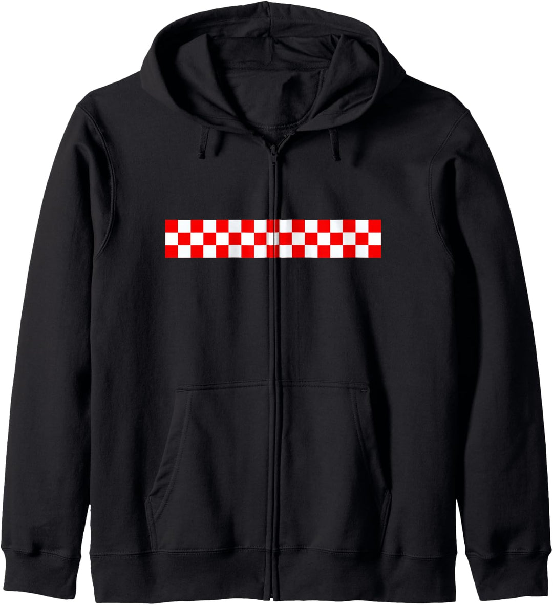 Rallyestreifen Ska Musik Schach kariert rot weiss Ring Kapuzenjacke