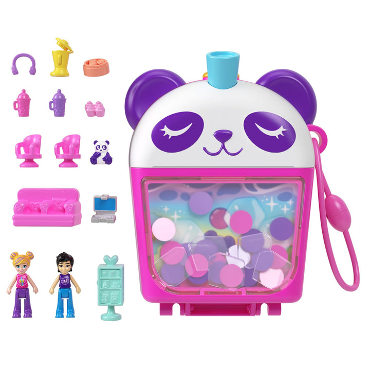 Polly Pocket-Puppen und Spielset, Bubble Tea-Pandaschatulle, tierisches Spielzeug mit 2 kleinen Pupp