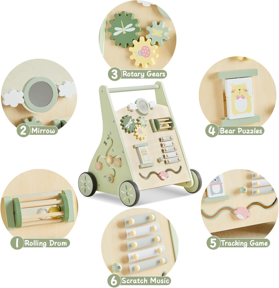 Asweets Baby Lauflernwagen aus Holz, Baby Walker und Activity Center, Multifunktion Montessori Spiel