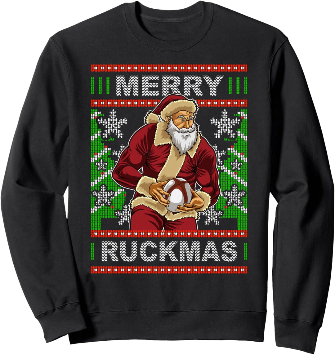 Rugby Ugly Christmas Santa "Merry Ruckmas" Rugger Weihnachts Sweatshirt