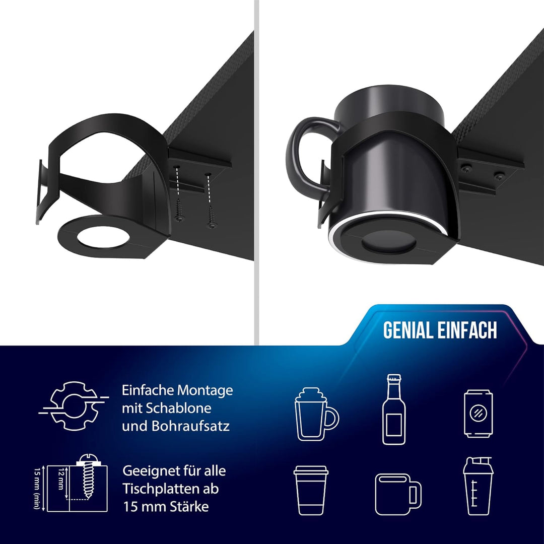 Ultimate Setup Getränkehalter Schreibtisch, Becherhalter Schreibtisch, Flaschenhalter Tisch, Getränk
