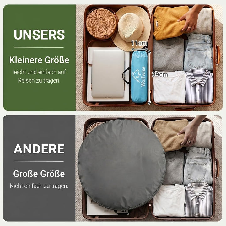 Wolfwise Strandmuschel UV Schutz, 3 Belüftungsfenster & Tragetasche, Strand Zelt mit erweiterbarem B