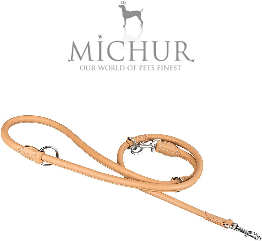 MICHUR SANTIAGO BEIGE, Hundeleine, Lederleine, Führleine, Rundleine, längenverstellbar, LEINE LEDER,