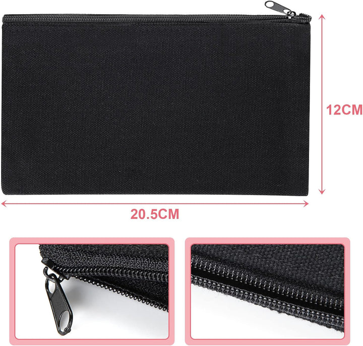 SENENQU 30 Stück DIY Blanko Stoffbeutel Schwarz Mit Reissverschluss, 12 × 21cm Klein Stoffbeutel Zum