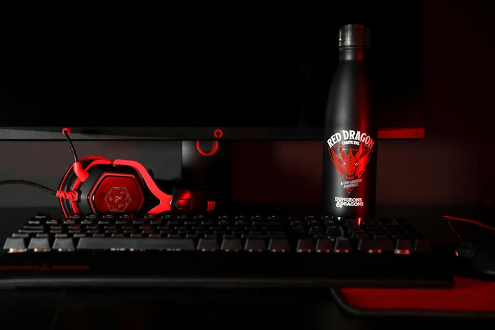 Konix Dungeons & Dragons Isolierflasche - Edelstahl - 500 ml - Motiv roter Drache - Schwarz Dungeons