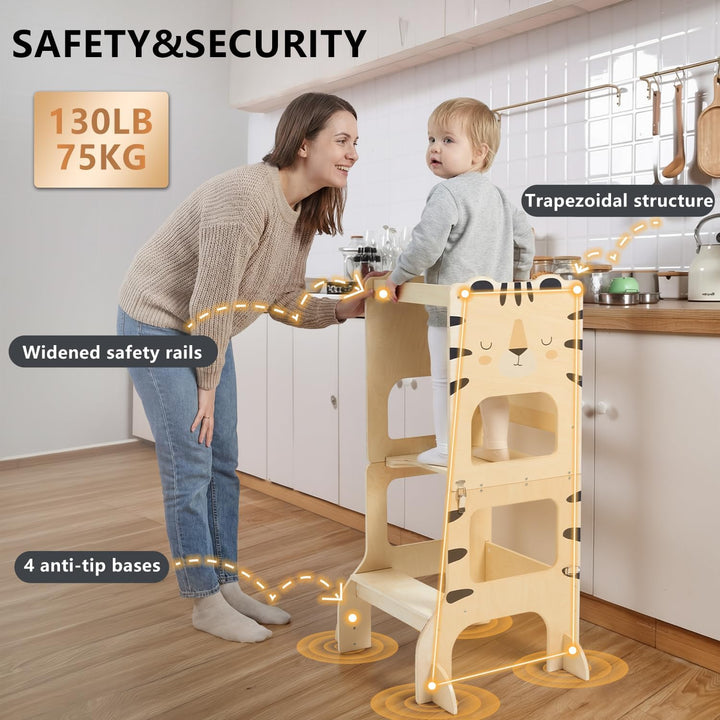 labebe lernturm für Kinder, klappbar Montessori Learning Tower, 3 in 1 lernstuhl Kinder mit Message
