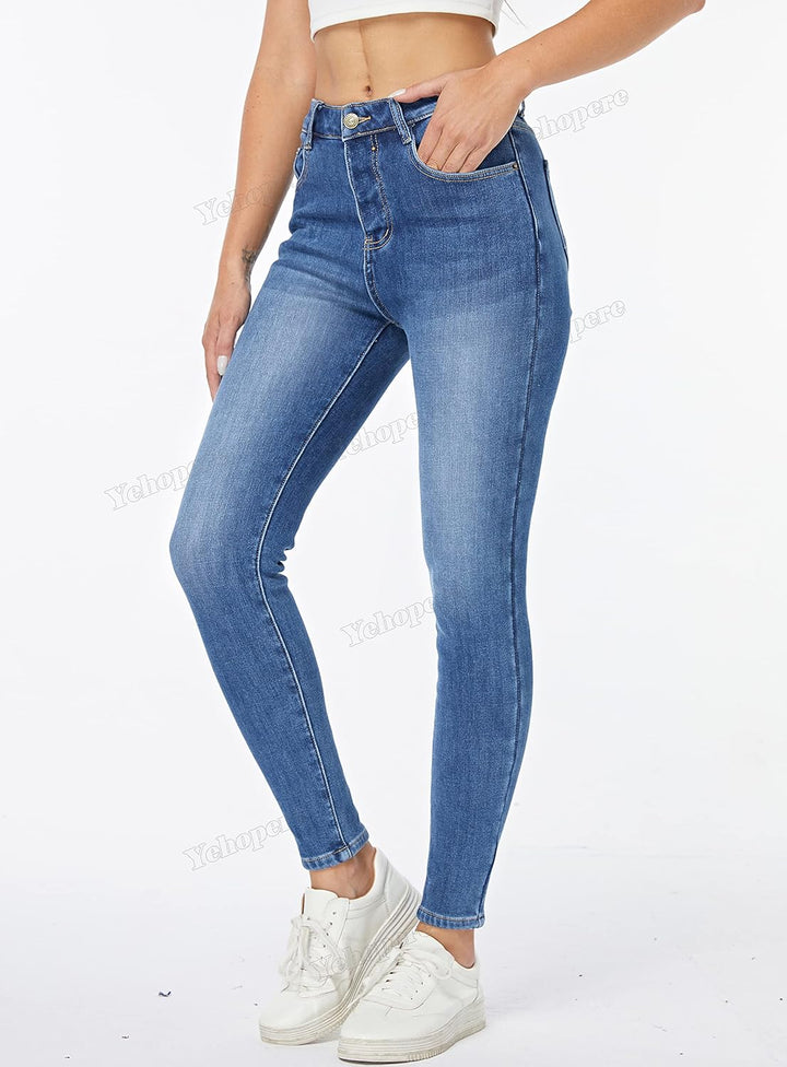 Yehopere Damen Winter Fleece Gef¨¹ttert Jeans Slim Fit Warm Skinny High Waist Denim Jeans XS Kurz Bl
