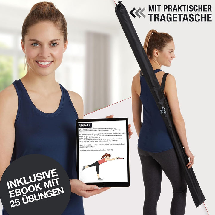 Sports Schwingstab – Swingstick inkl. E-Book (PDF Datei) & Tasche – Wackelstab mit verstellbaren Gew