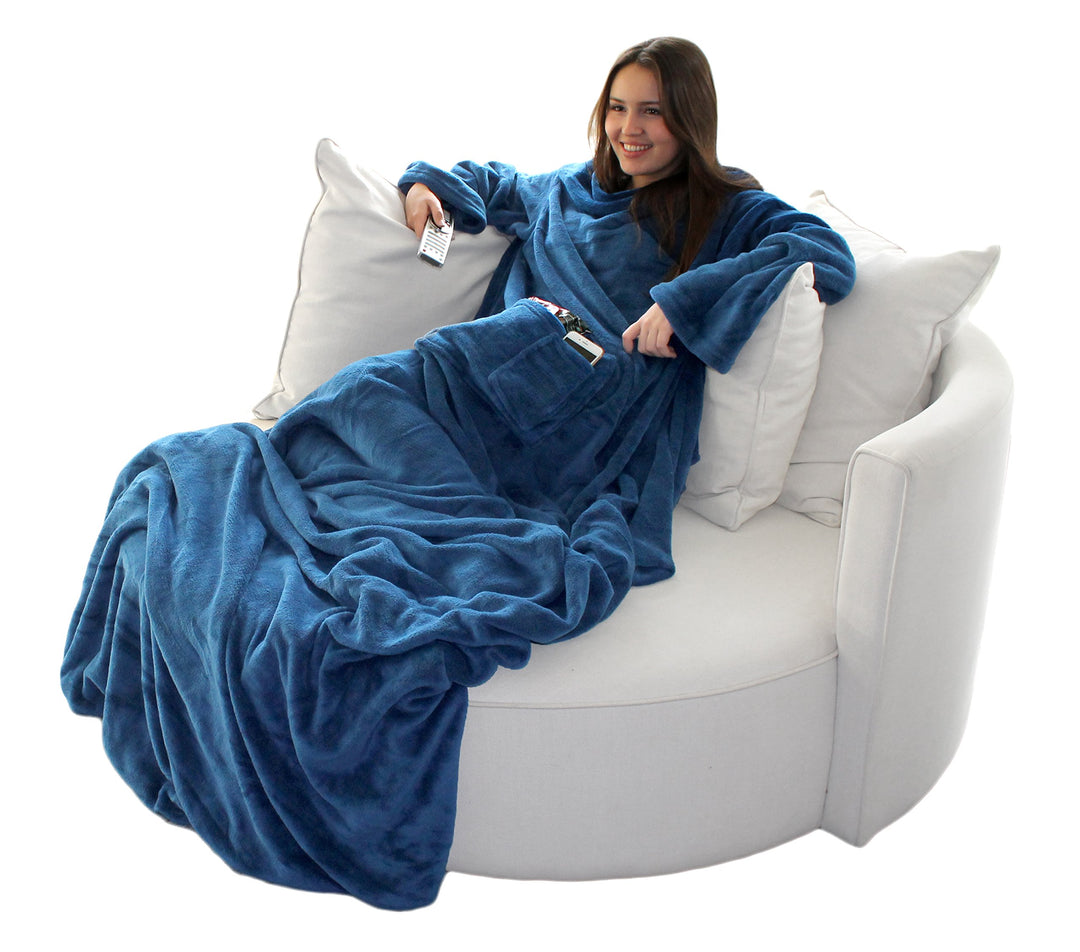 Brandsseller Flauschige TV-Decke mit Ärmeln 170x200 cm in Cashmere Feeling - Fusssack und 2 Taschen