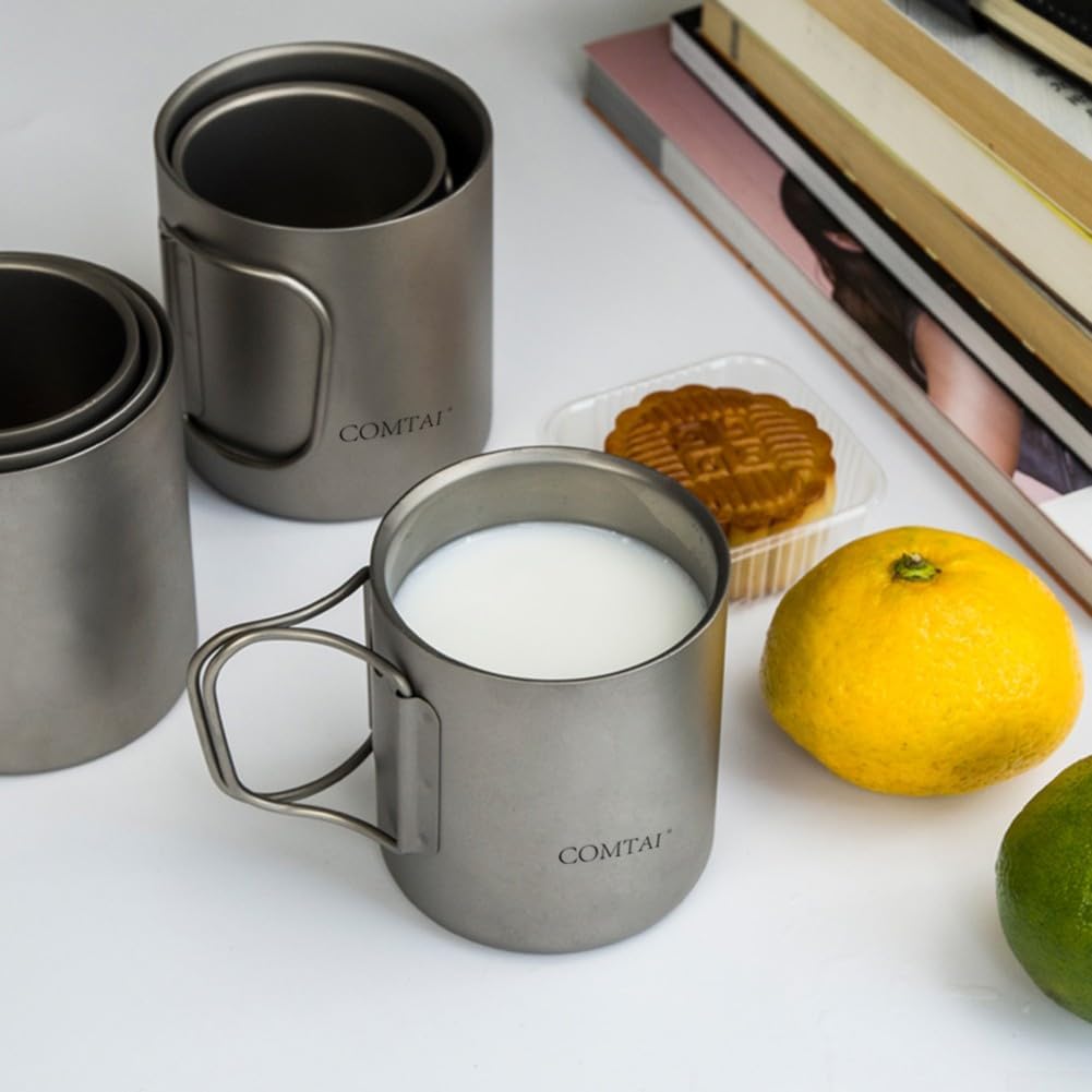 SPORTARC Tragbarer Camping-Wasserbecher, Titan-Tasse, doppelwandige Titan-Wassertasse, Kaffee, Tee,
