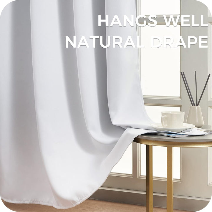 MRTREES Verdunklungsvorhänge Kurz 2er Set Schlaufenschal 145 x 140 cm Weiss-grau Elegante Wohnzimmer