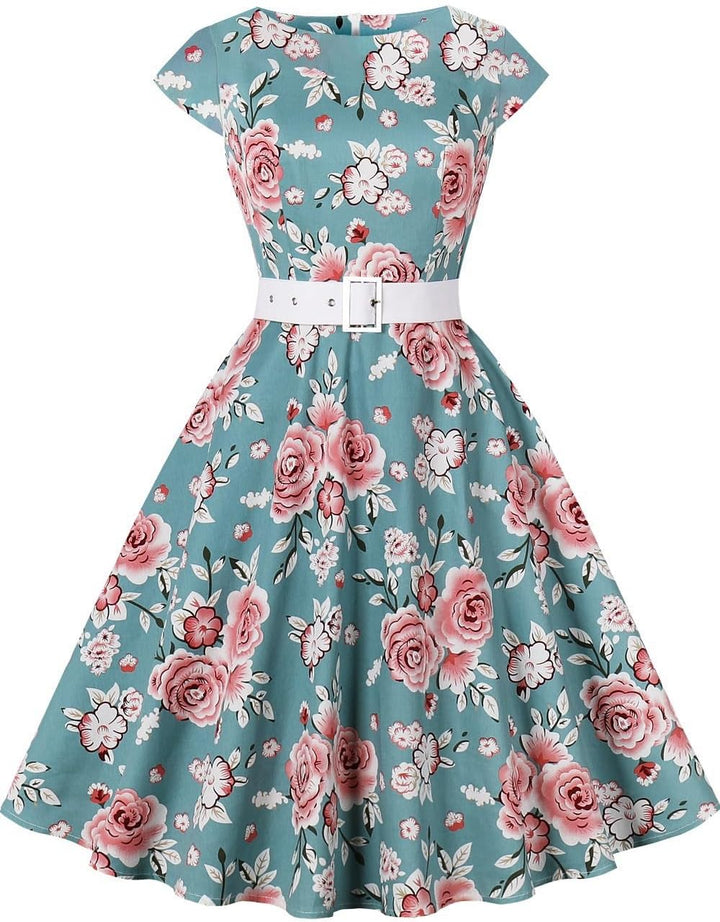 AXOE Damen Rockabilly Kleider 50er Jahre Baumwolle Gürtel 3XL F05, 3XL F05