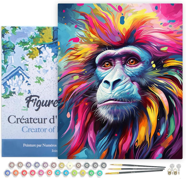 Figured'Art Malen Nach Zahlen Erwachsene Mit Rahmen Pavian Farbenfroh Abstrakt - Paint by Numbers Ba