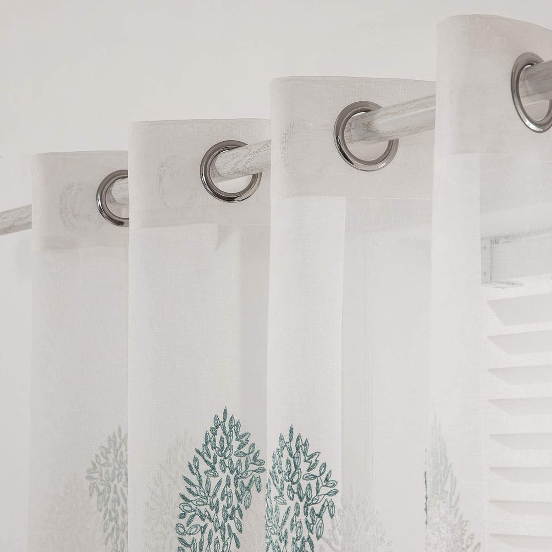MIULEE Wohnzimmer Vorhänge Transparent mit Türkis und Weiss Blätter Muster, Modern Stickerei Gardine