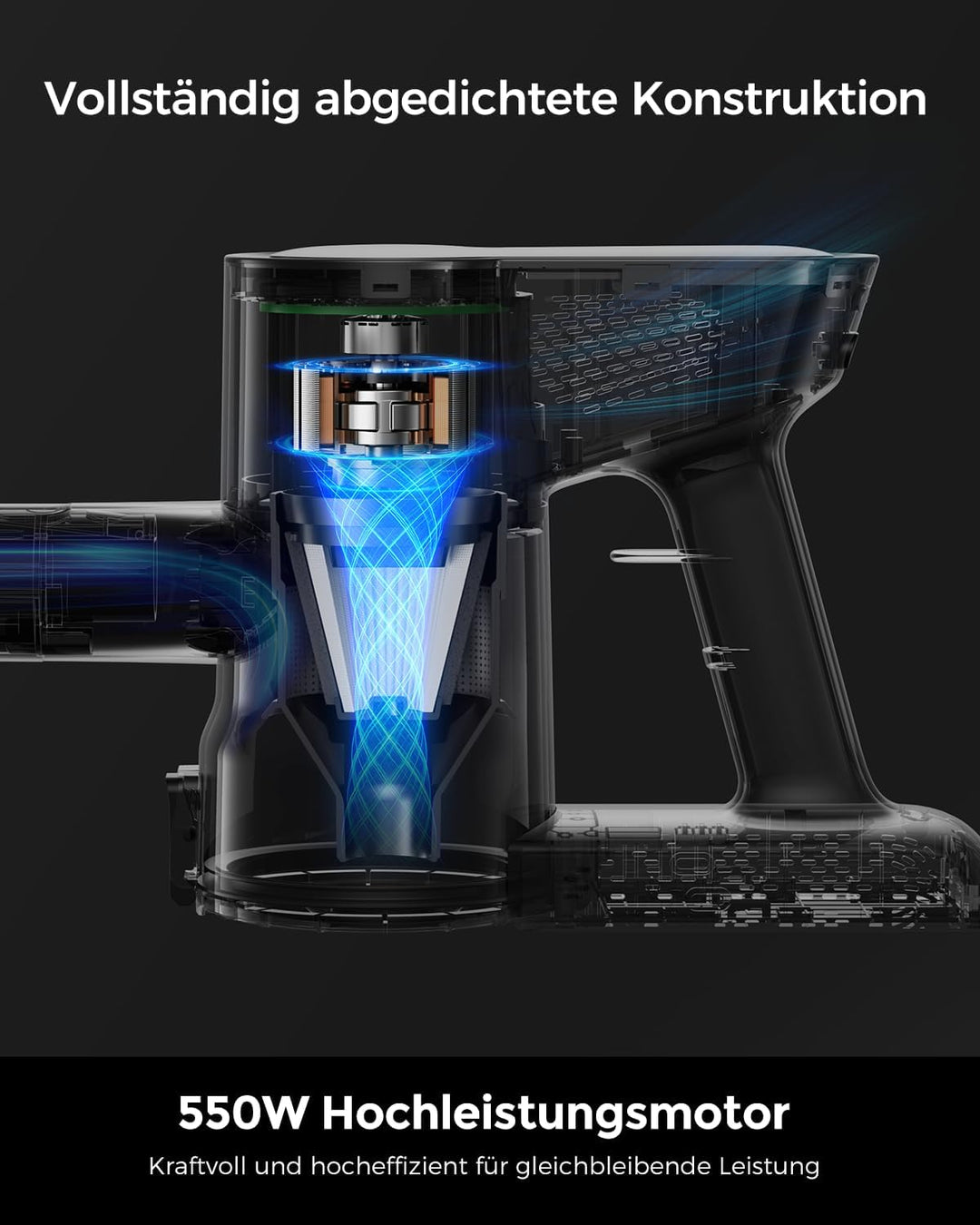 VACTechPro Akku Staubsauger kabellos F02 Lite,550W/50kPa akkustaubsauger mit 8‑stufigem Filtersystem