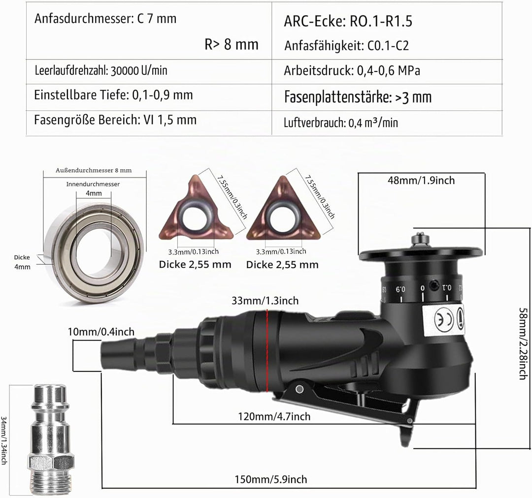 2-in-1 Pneumatische Anfasmaschine | Mini Luftfasenwerkzeug | Pneumatisches Anfaswerkzeug Bogenecke |