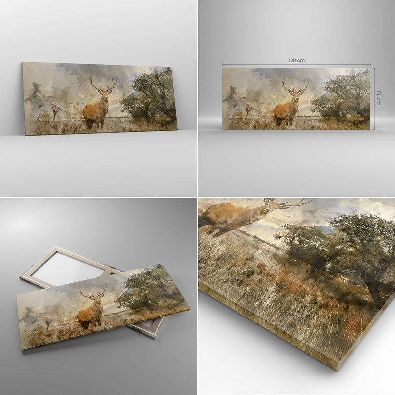 Wandbilder Dekoration Wohnzimmer rotwild natur Panorama Bilder auf Leinwand 120x50cm Leinwandbild mi