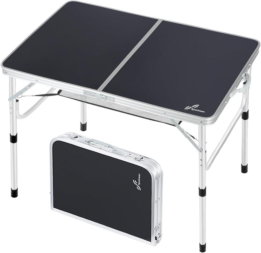 Sportneer Klapptisch, Verstellbare Höhe Camping Tisch mit Mesh Aufbewahrungsmöglichkeit, 90 x 60cm K