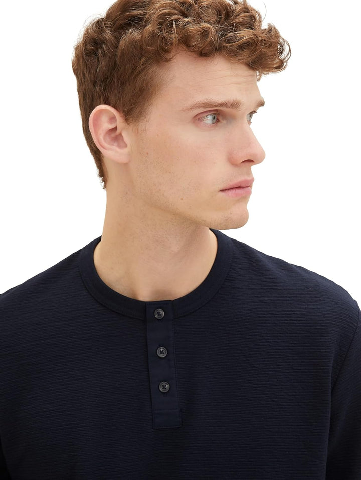 TOM TAILOR Herren Strukturiertes Langarmshirt mit Henley-Ausschnitt S 10668 - Sky Captain Blue, S 10