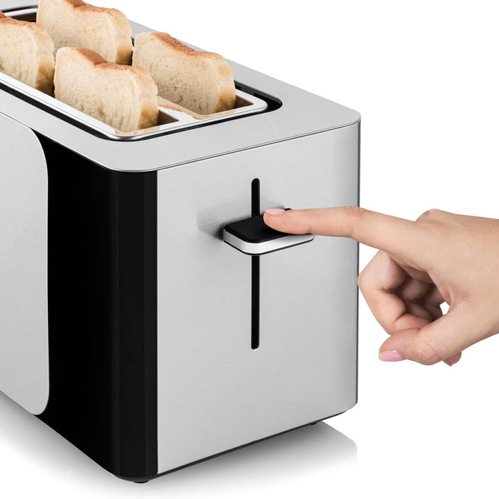 ZEEGMA TOSTEE SMART 4-Scheiben-Edelstahl-Brottoaster, Brötchenhalter, 1500 W, Auftauen, Aufwärmen &