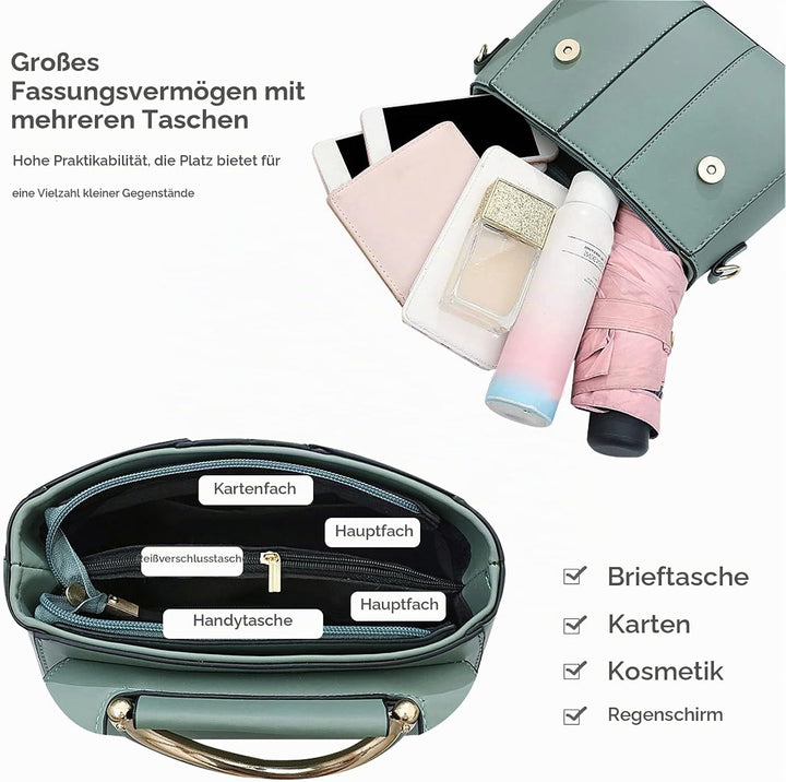NICOLE &amp; DORIS Damen Handtasche mit Gewölbtem Griff Elegant PU Leder Schultertasche kleine Umhängeta