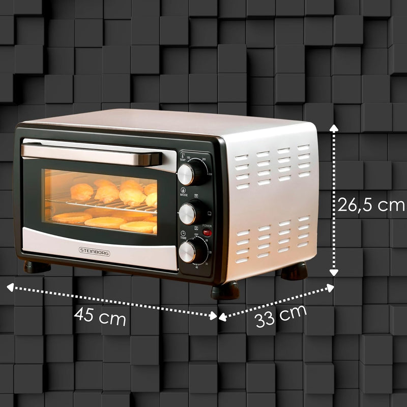 Mini Backofen 20 Liter | Pizza-Ofen | Minibackofen | 3in1 Backofen mit Umluft | herausnehmbares Krüm