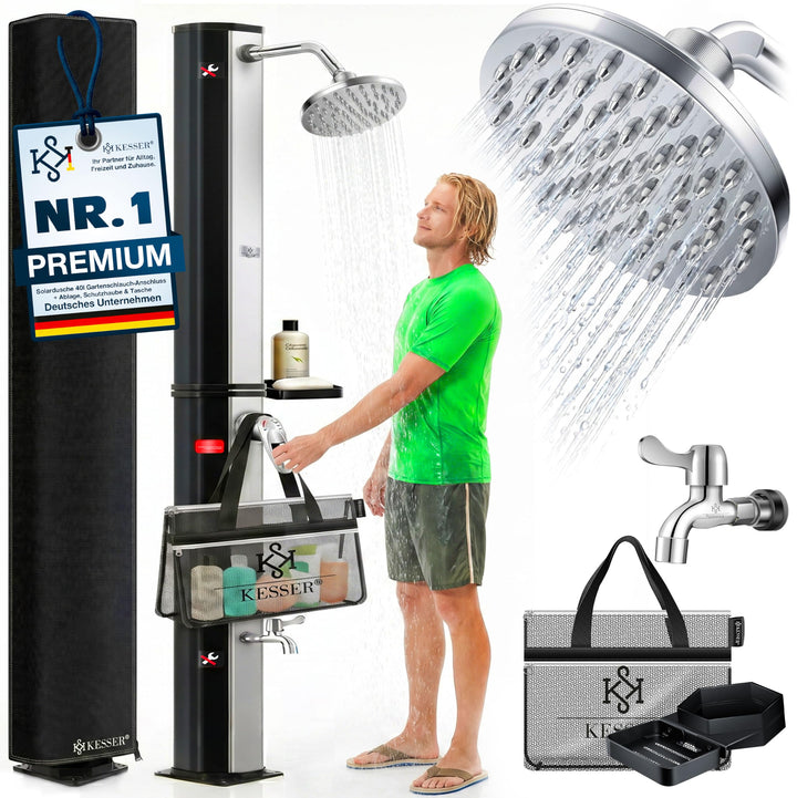 KESSER® Solardusche 40 Liter Solar Gartendusche inkl. Metall-Duschablage & Schutzhaube | warmes Wass