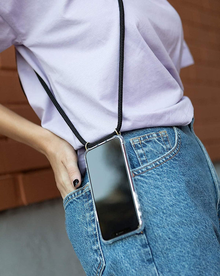 KNOK Premium Handykette für Apple iPhone 13 MINI, Schwarz, transparent | Silikonhülle mit fest verbu