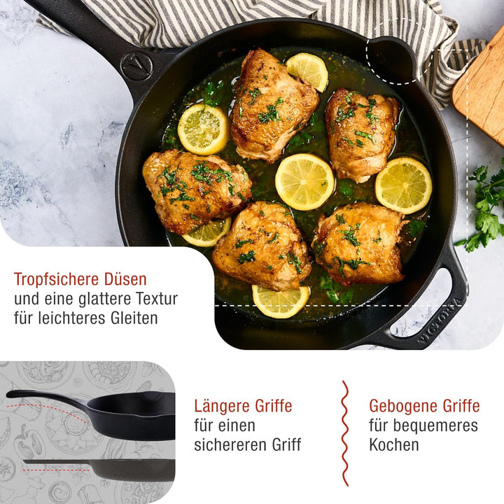 VICTORIA Bratpfanne Emaillierte Gusseisenpfanne Induction 30cm Bratpfanne Geeignet für Feuer, Grill,