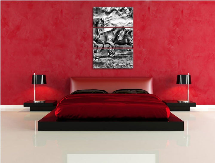 Pixxprint Wildpferde als Leinwandbild/Grösse: 3 Teilig (120x80) cm/Wandbild/Kunstdruck/fertig bespan