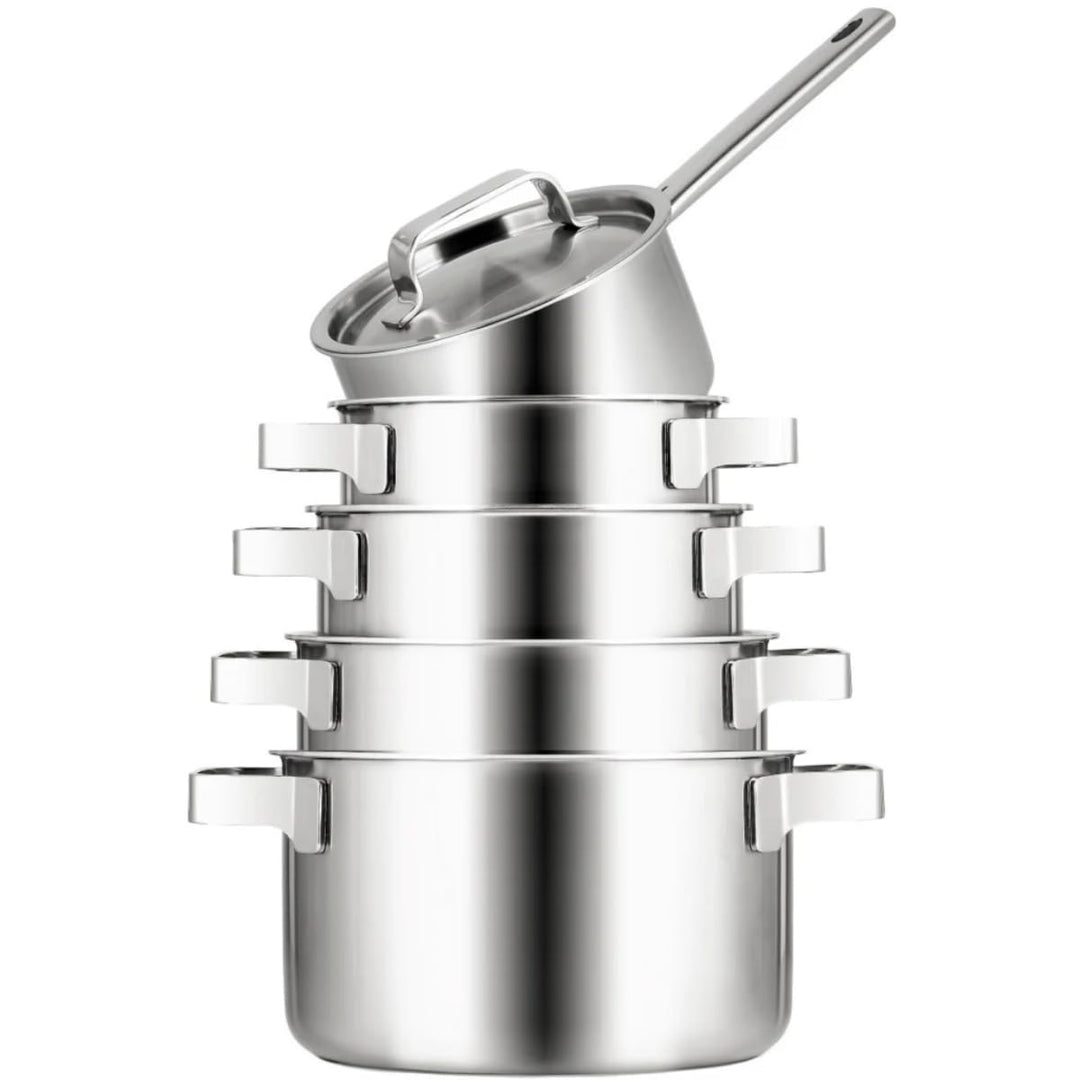 Sola Ruby Topfset 5-Teilig, Kochtopf set mit Deckel - 18/10 Hochglänzendem Edelstahl - Kochgeschirr