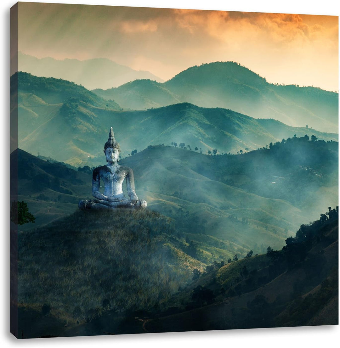 Pixxprint Buddha im Tal der Dunkelheit, Format: 70x70 auf Leinwand, 70x70