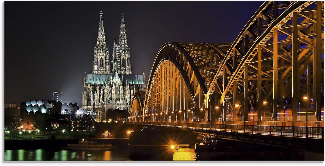 ARTland Glasbilder Wandbild Glas Bild einteilig 60x30 cm Querformat Köln Rheinbrücke Kölner Dom Gebä