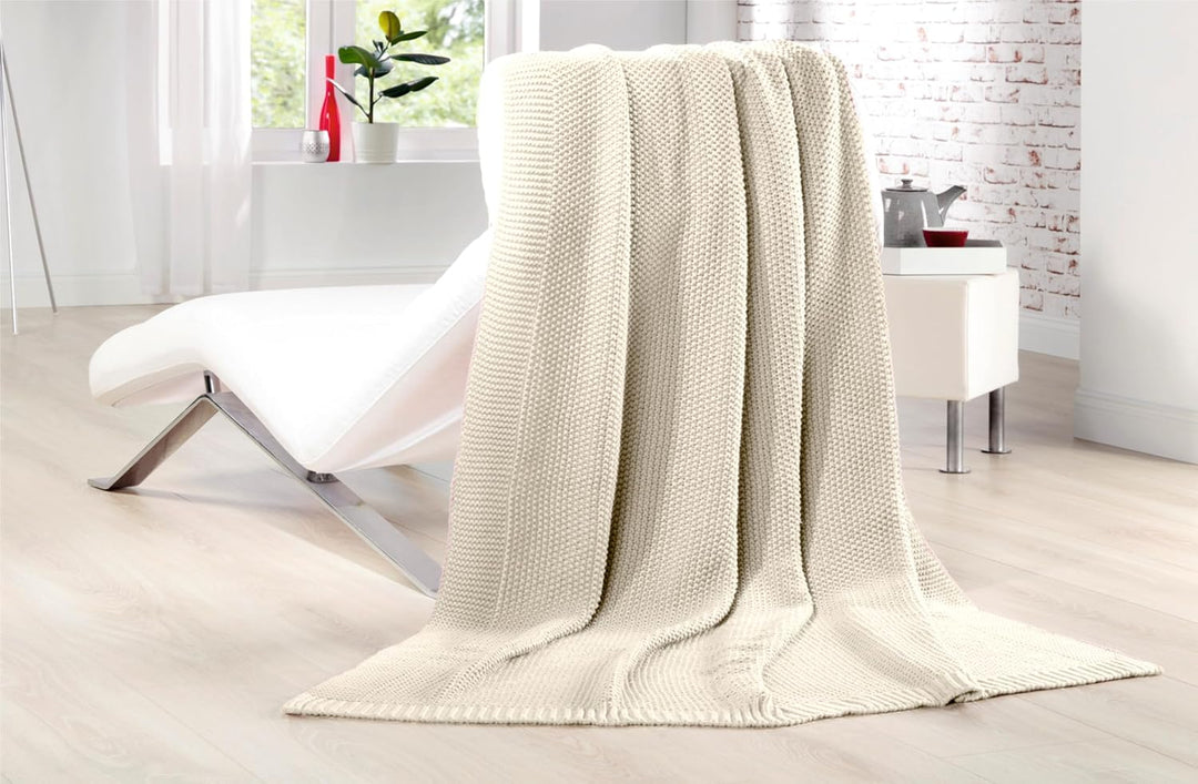 Strickdecke mit hochwertiger Randverarbeitung, Sommerdecke wie Handgestrickt, weiche Kuscheldecke, m