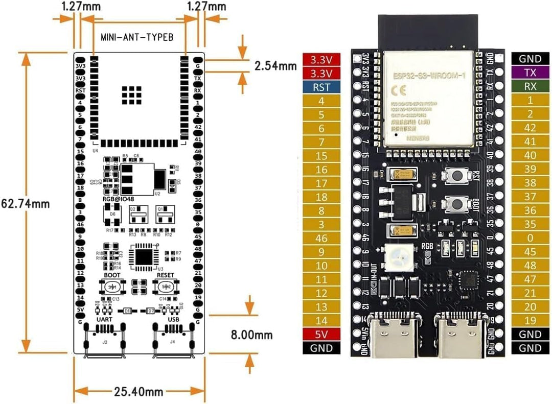 DUBEUYEW 3PCS ESP32-S3 ESP32-S3-DevKitC-1 N16R8 WiFi-Modul + 5.0 Bluetooth Internet Development Boar