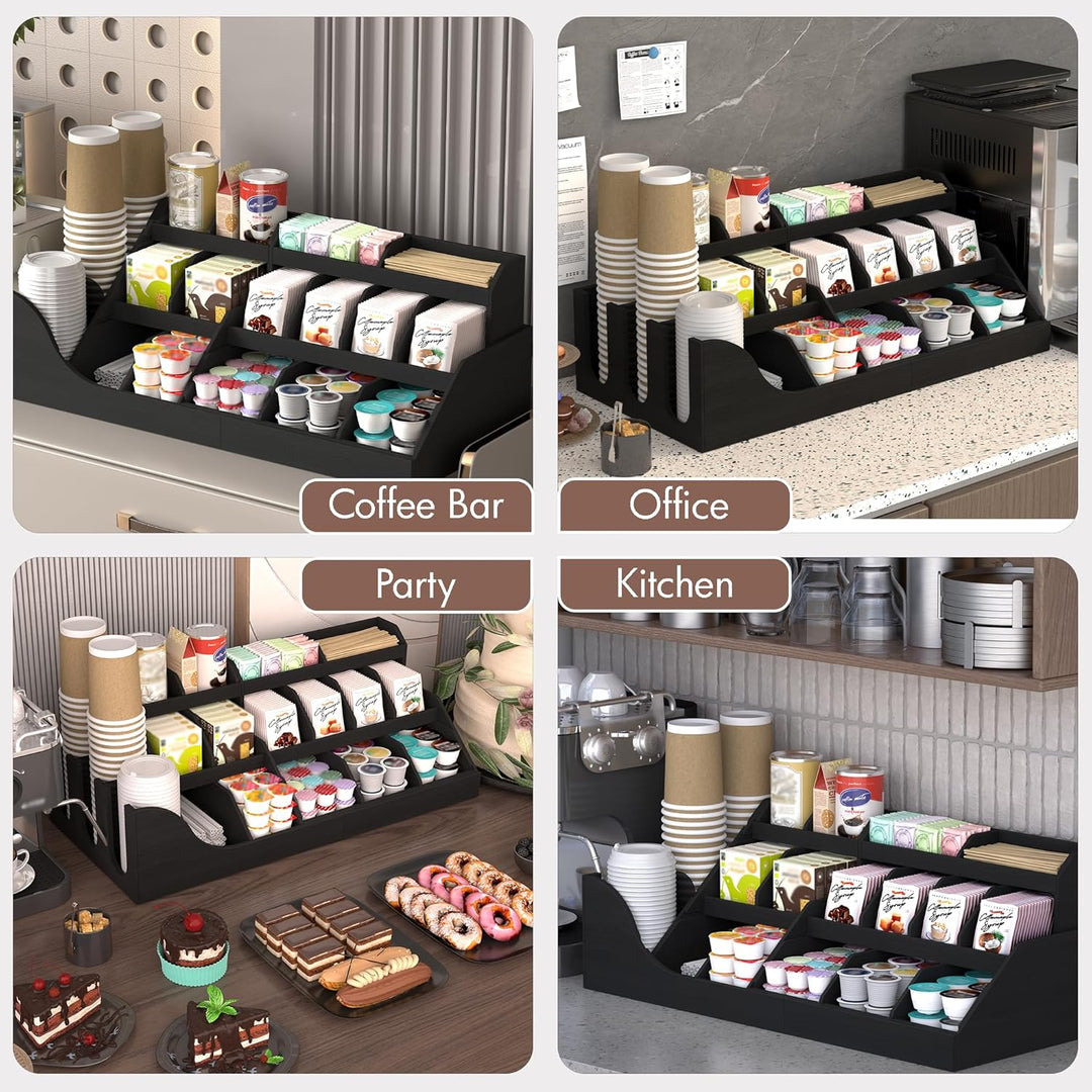 Suli Exact Grosser Organizer für die Kaffeestation, Pod-Halter aus Holz für die Arbeitsplatte mit Sc