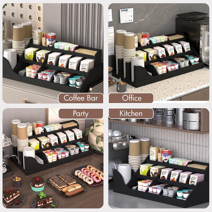 Suli Exact Grosser Organizer für die Kaffeestation, Pod-Halter aus Holz für die Arbeitsplatte mit Sc