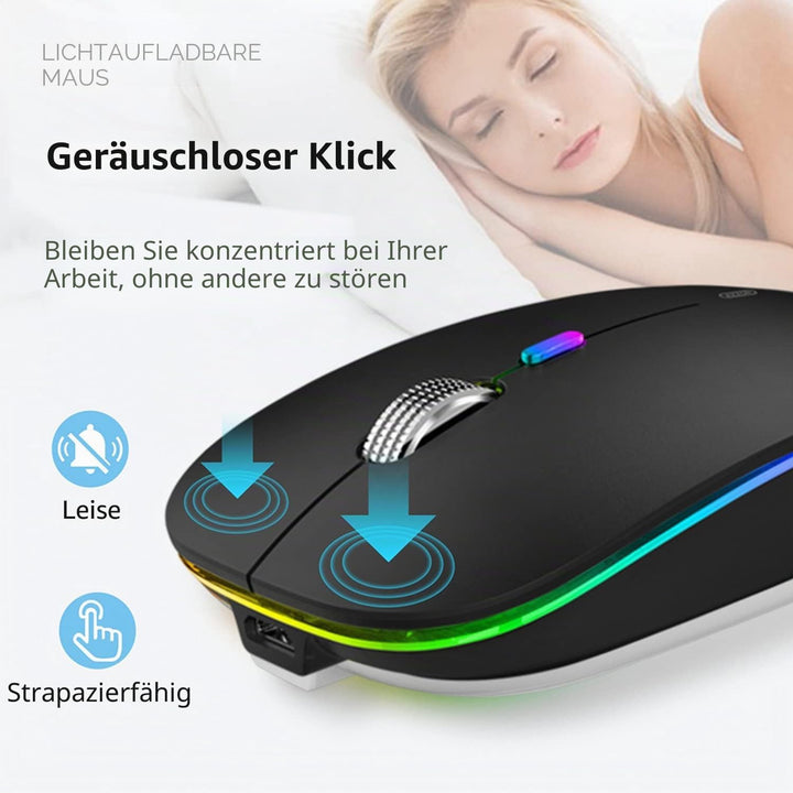 Uiosmuph G12 Maus Kabellos, LED 2.4G Leise Funkmaus Wiederaufladbar Wireless Mousemit Nano USB Empfä