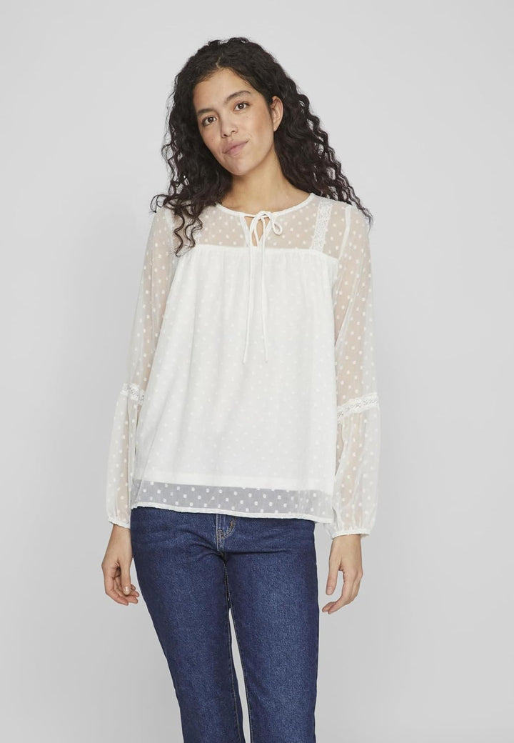 Vila Damen Viedee L/S Top/Su-Noos Bluse 36 Snow White, 36 Snow White