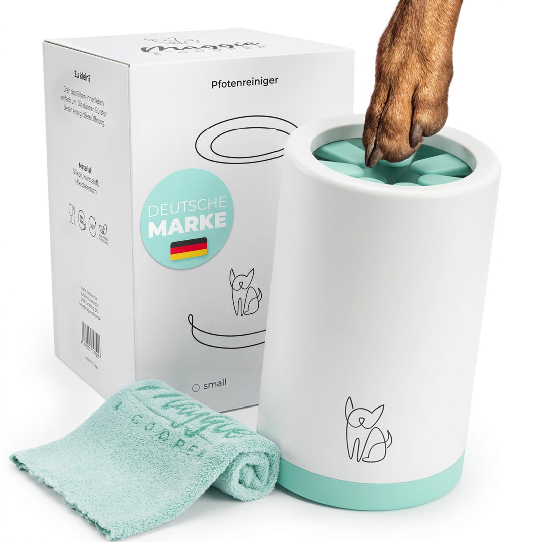 MAGGIE & COOPER Pfotenreiniger (Grösse L, Farbe: Grün) | saubere Pfoten | inkl. Mikrofaserhandtuch |