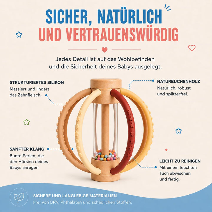 Zahnungshilfe Baby aus Silikon – Montessori Spielzeug 0-6 Monate – Tummy Time Toys mit sensorischer