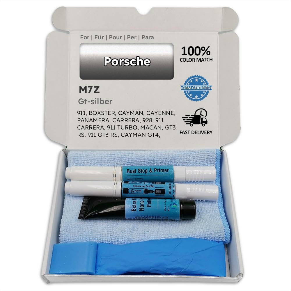 Genuine Colors Lackstift GT-SILBER M7Z Kompatibel/Ersatz für Porsche Silber Komplettes Reparaturset,