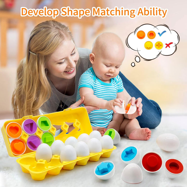 MOONTOY Montessori Eier Spielzeug für 1 2 3 Jahre Jungen Mädchen, Passende 12 Pcs Farbe & Form Erken