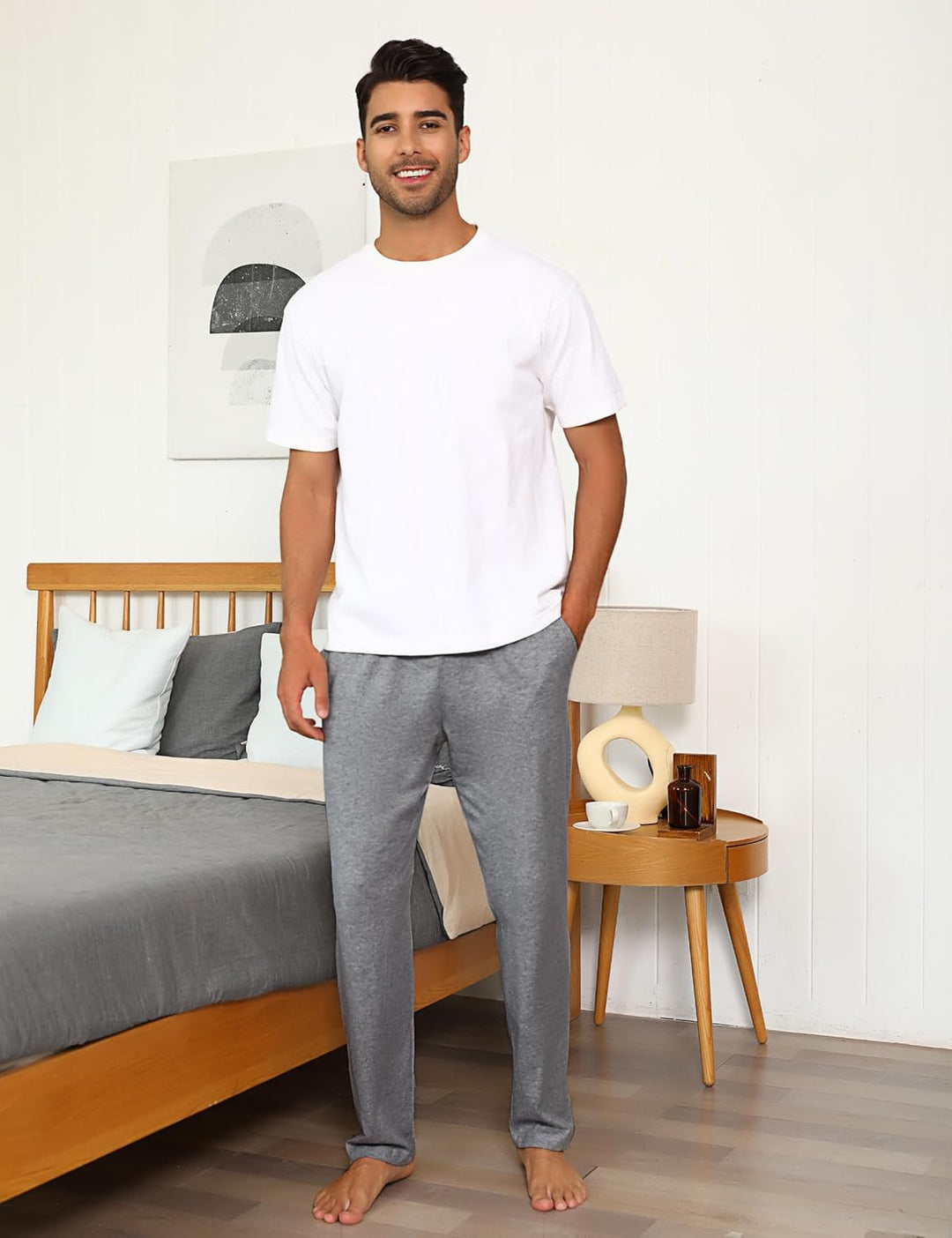 Schlafanzughose Herren Lang Pyjamahose Baumwolle Nachtwäsche hose Unifarbene Freizeithose für Herren