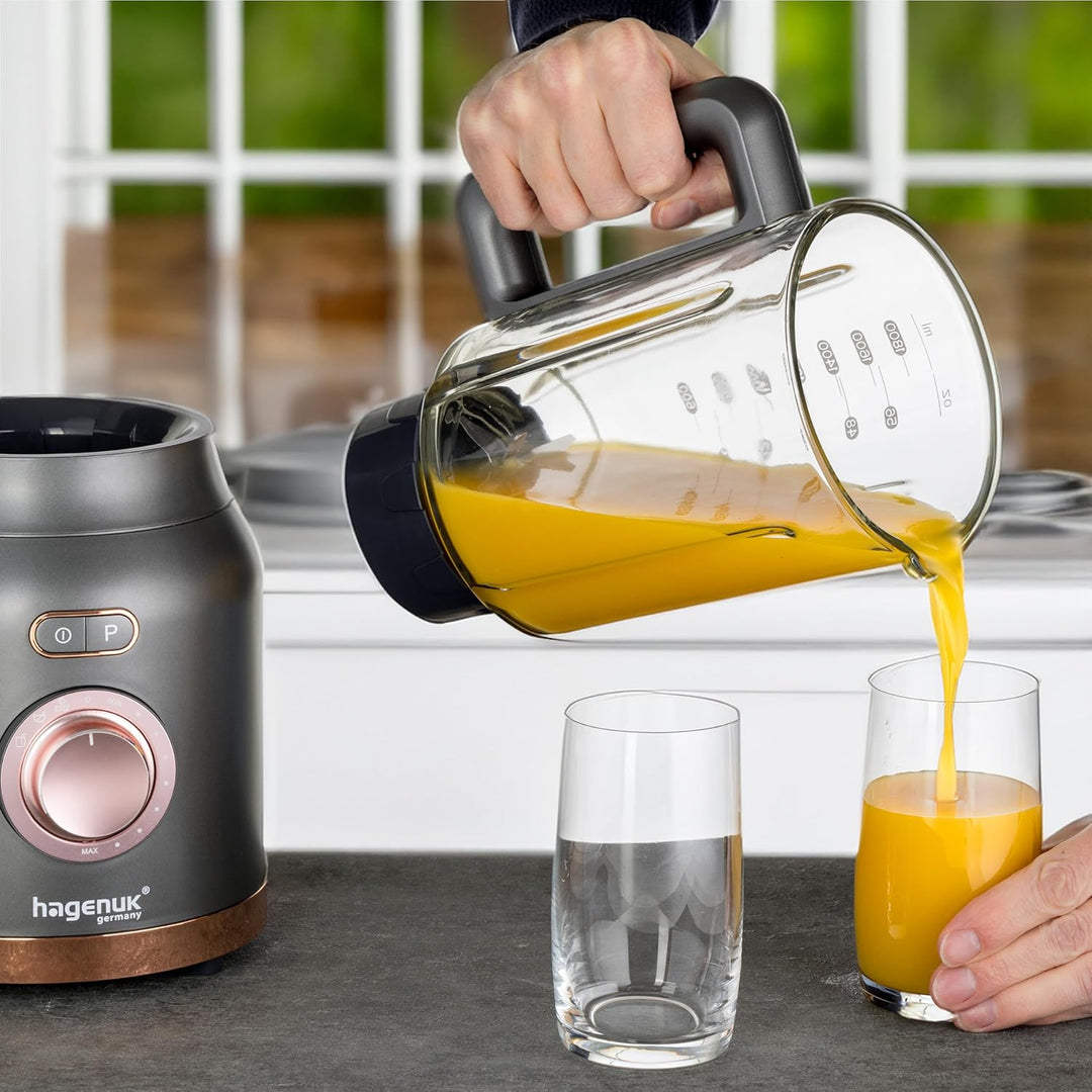2in1 Powermixer und Smoothiemaker | 1200 Watt | Glasbehälter 1,8 Liter | To-Go-Becher aus Tritan Kun