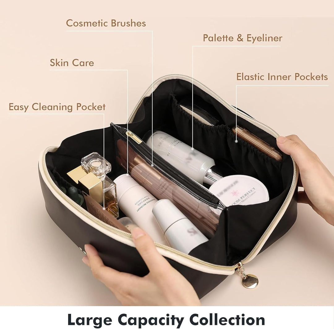 Prite Grosse Kapazität Kosmetiktasche Tragbare Reise Make Up Tasche wasserdichte PU-Leder Schminktas