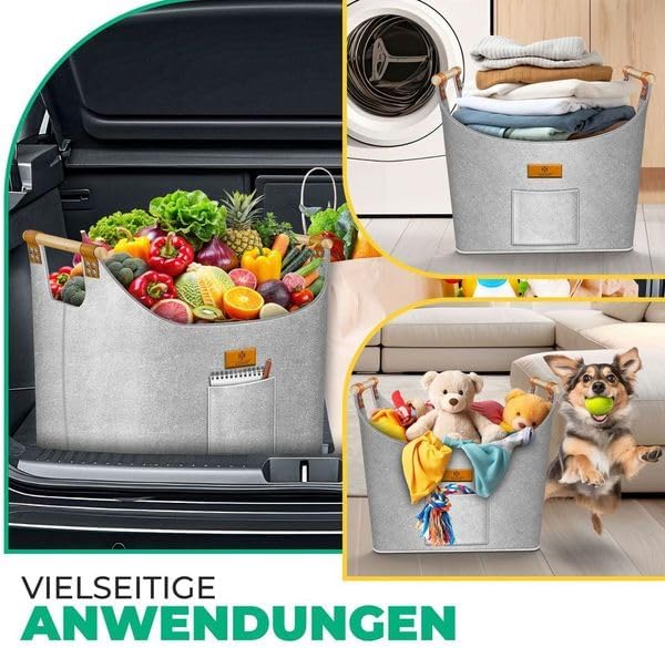 KESSER® Brennholzkorb XXL 90 Liter | Kaminholztasche extra dicker Filz | Feuerholzkorb faltbar mit v